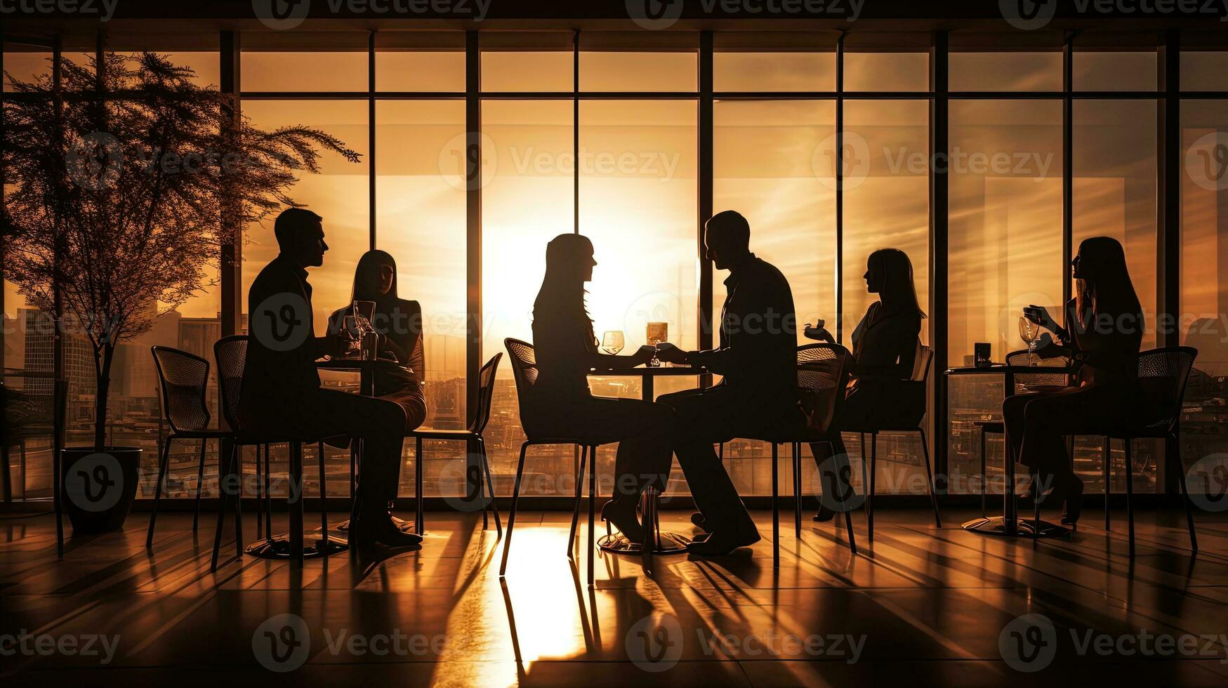 non identifié personnes à manger dans une restaurant. silhouette concept photo