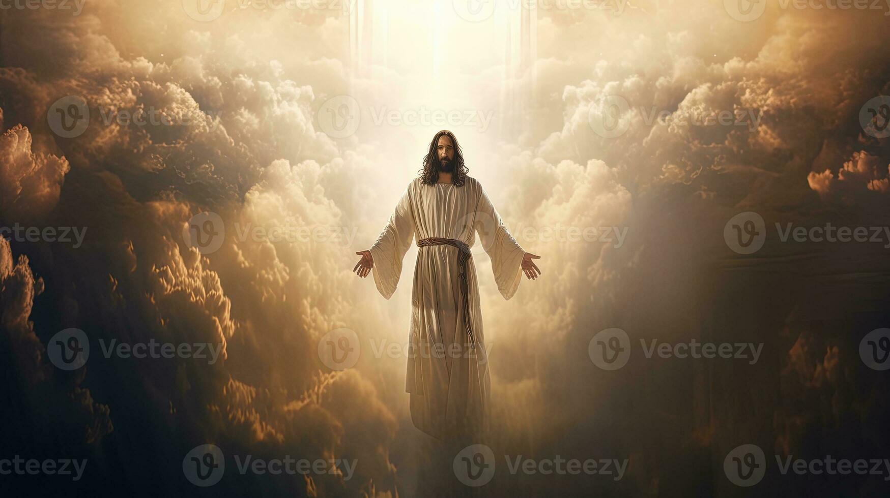 ascension de Jésus dans des nuages seconde à venir Christian Pâques Foi christianisme. silhouette concept photo