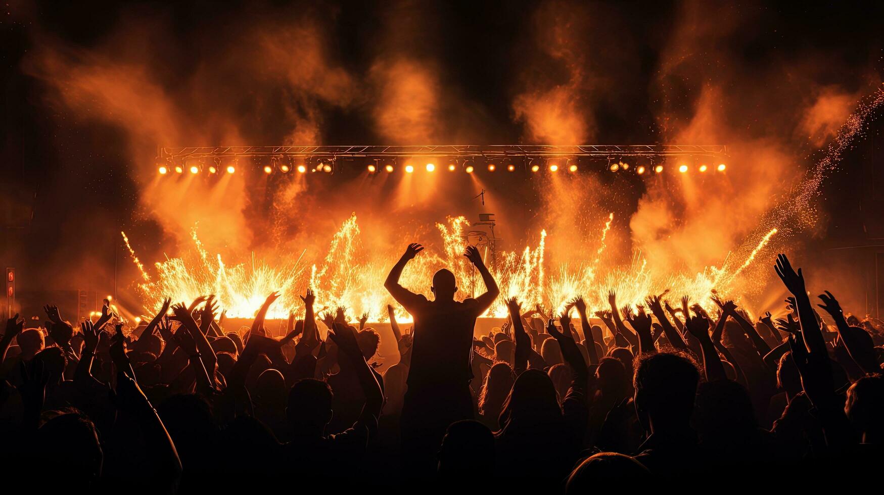 concert foule les témoins Feu étincelles. silhouette concept photo