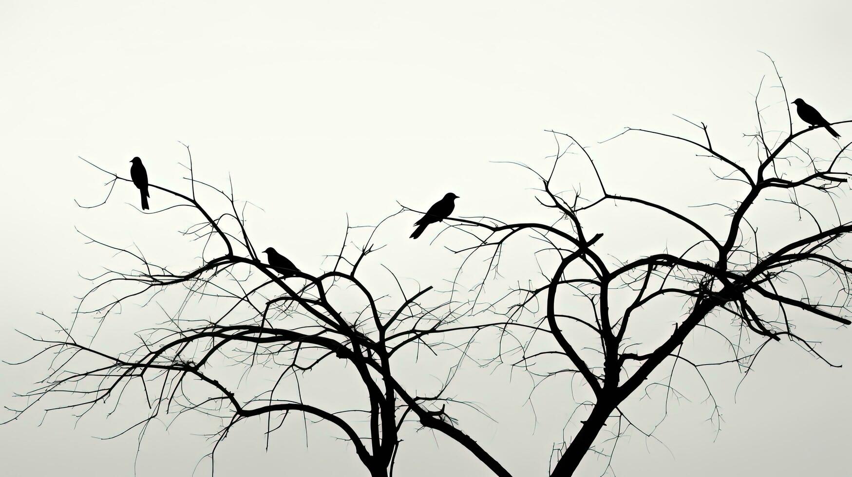 monochrome image de oiseau ombres sur arbre branches. silhouette concept photo