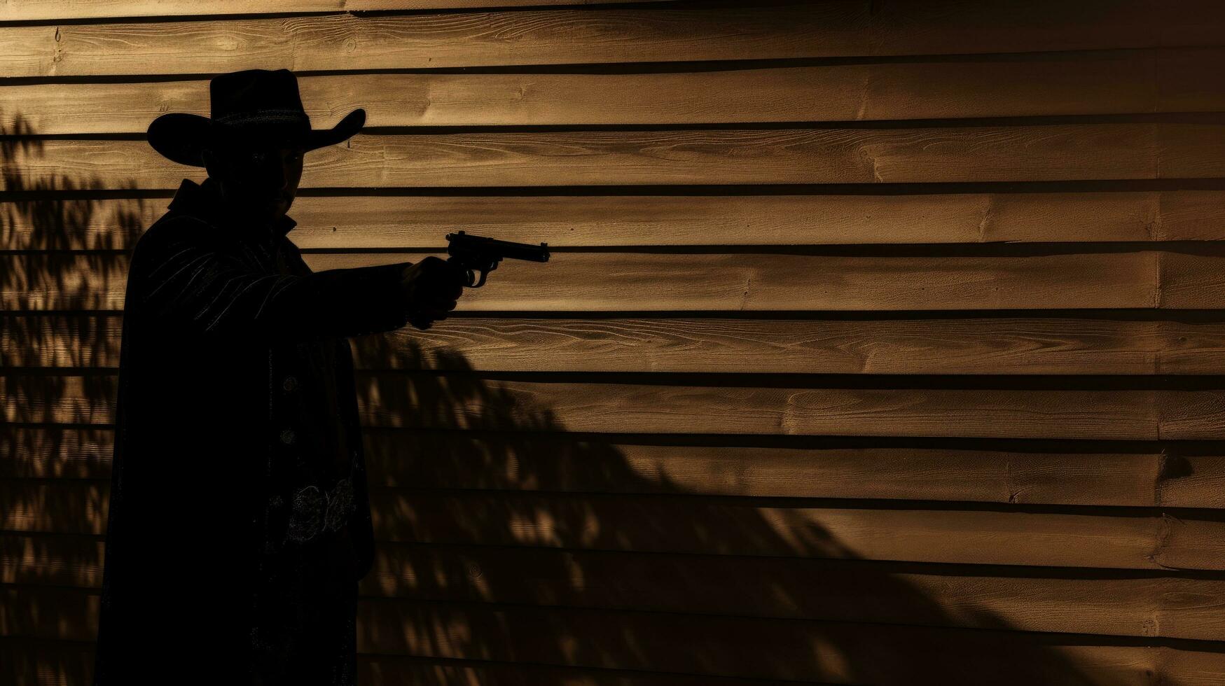 silhouette de un armé Masculin sur une en bois clôture photo