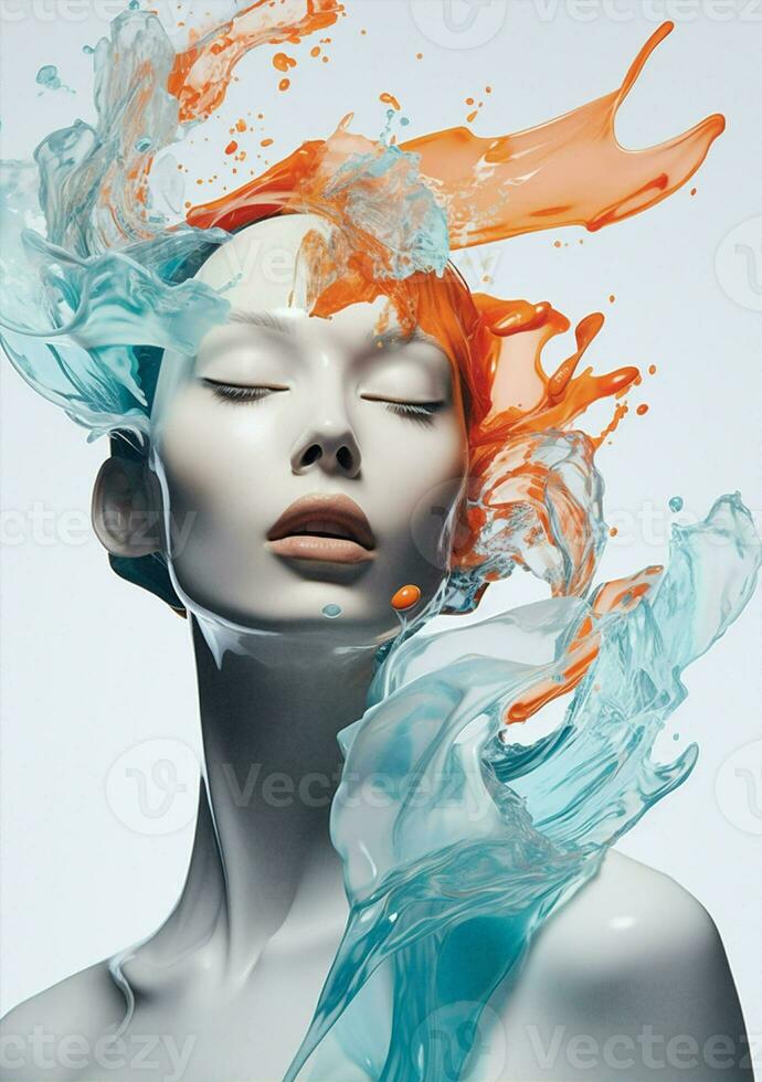 visage femme beauté peindre mode Contexte liquide Dame coloré art corps bleu portrait studio photo