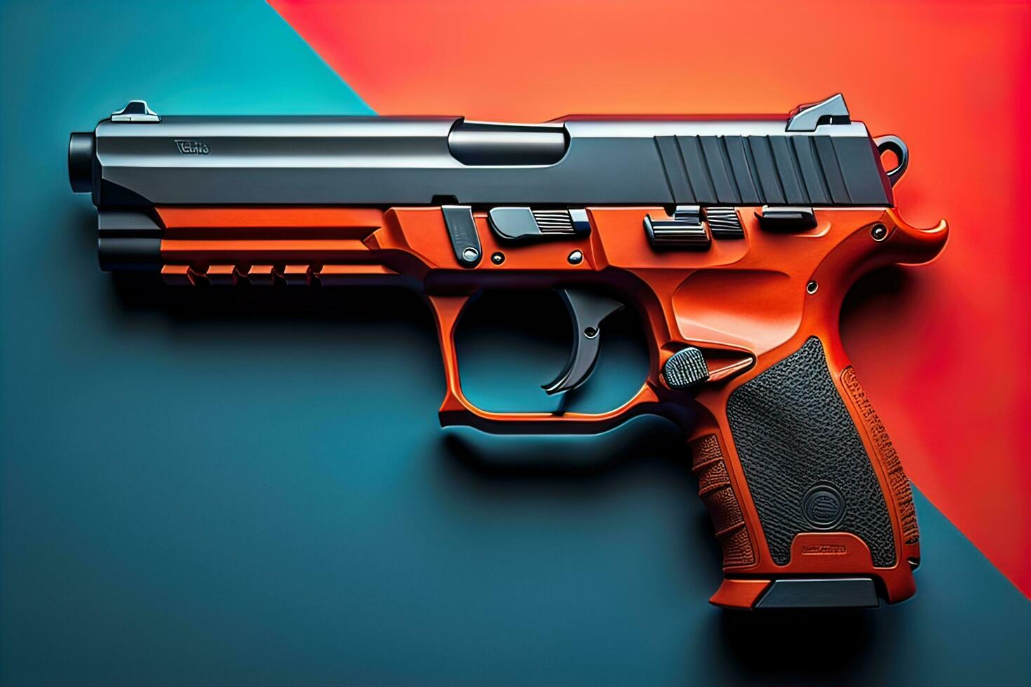 semi-automatique pistolet sur une solide Couleur Contexte. fermer. ai génératif photo