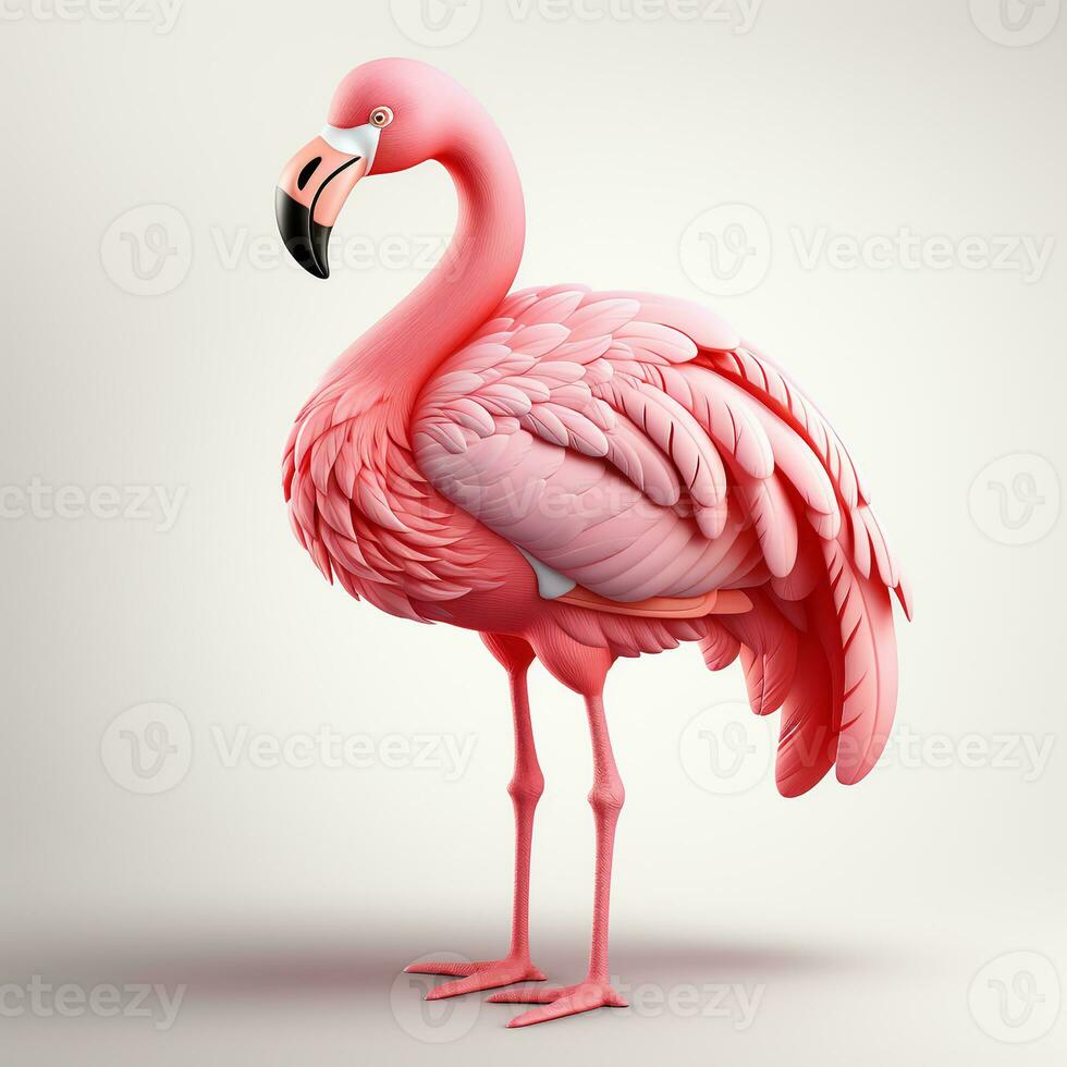 3d dessin animé mignonne rose flamant oiseau blanc Contexte photo