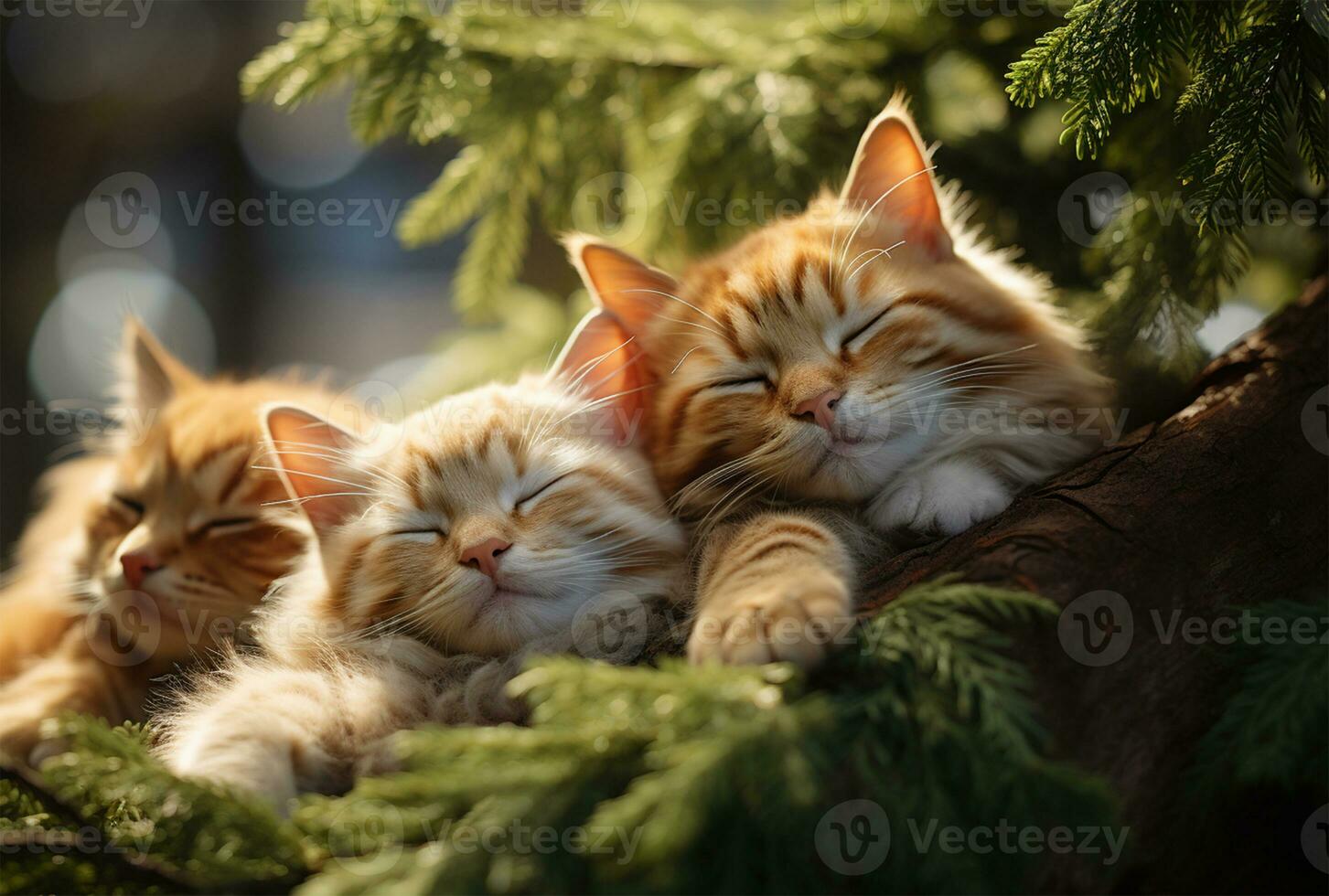 magnifique gingembre chat en train de dormir sur en bois table dans jardin, fermer ai généré photo