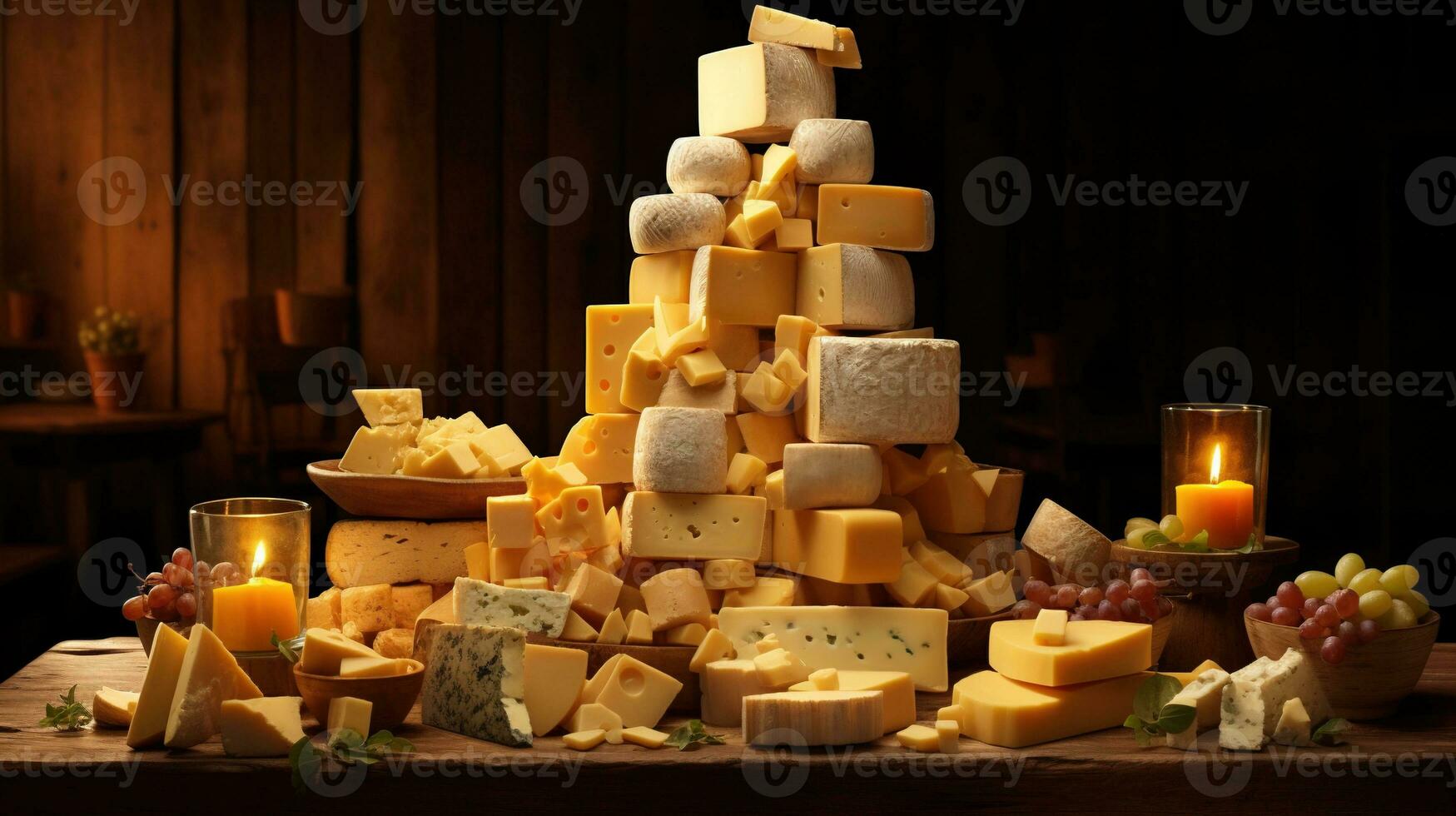 génératif ai, différent les types de fromage sur le table photo