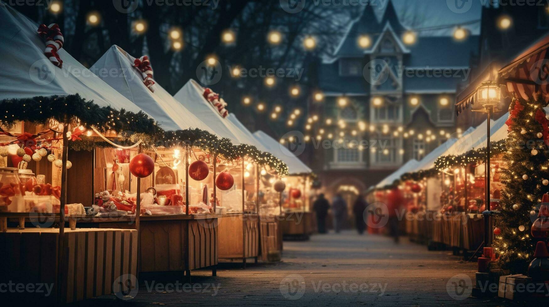 génératif ai, Noël juste flou arrière-plan, hiver rue marché dans L'Europe  photo