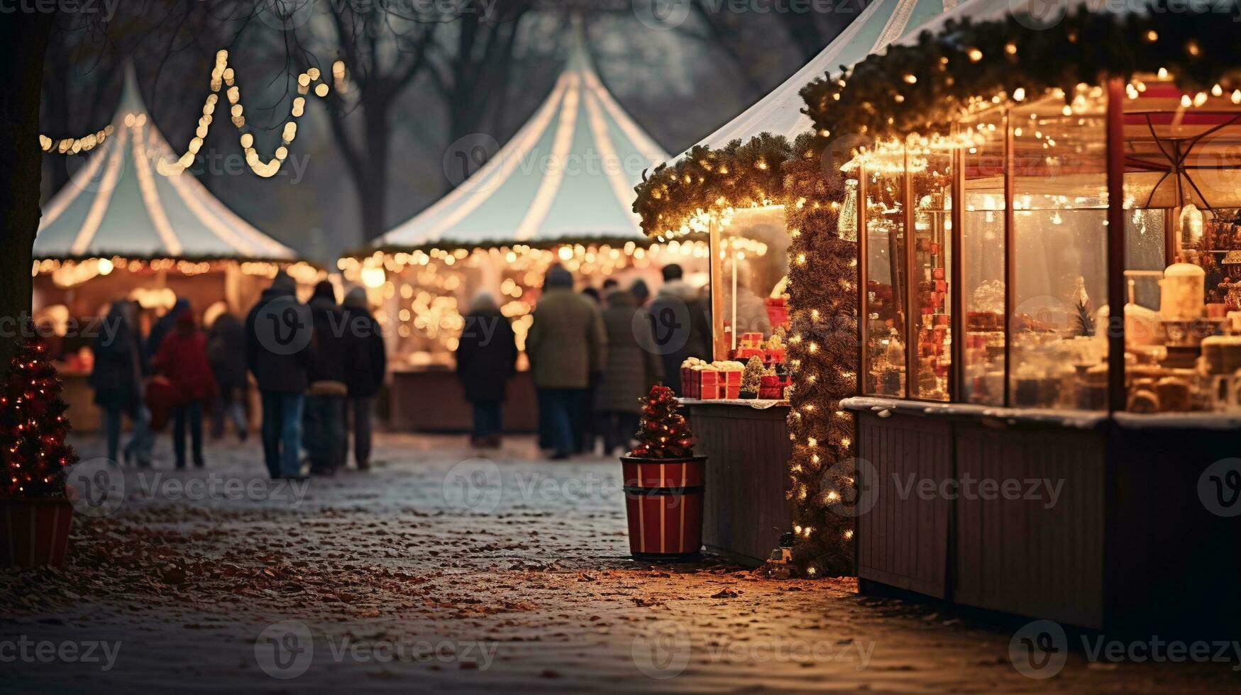 génératif ai, Noël juste flou arrière-plan, hiver rue marché dans L'Europe  photo