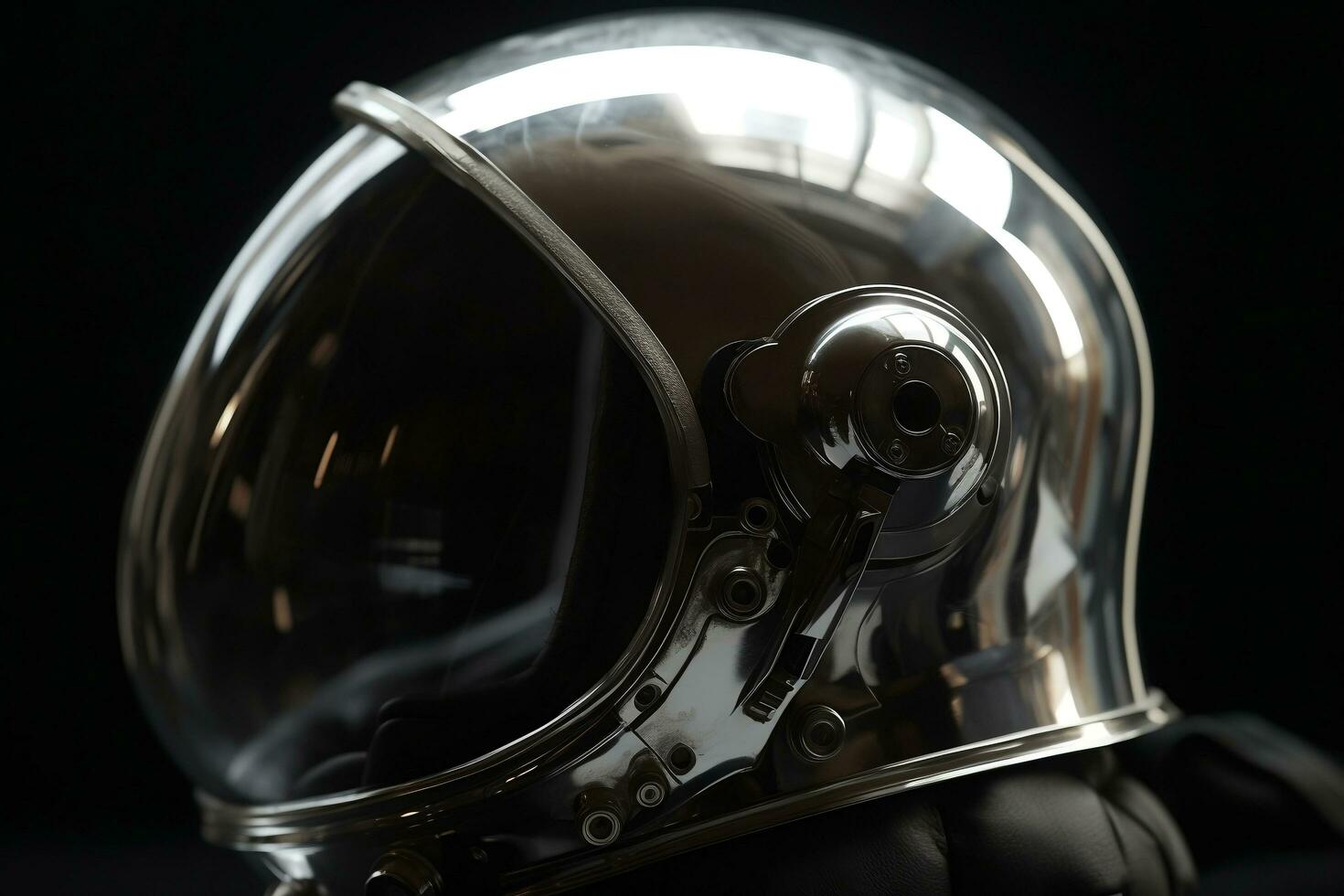 astronaute casque détail avec brillant verre et reflets sur métal surface génératif ai photo