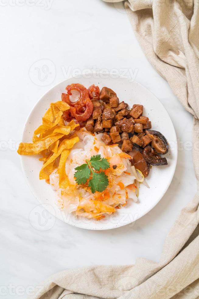 nouilles de riz chinoises cuites à la vapeur avec du porc et du tofu dans une sauce soja sucrée photo