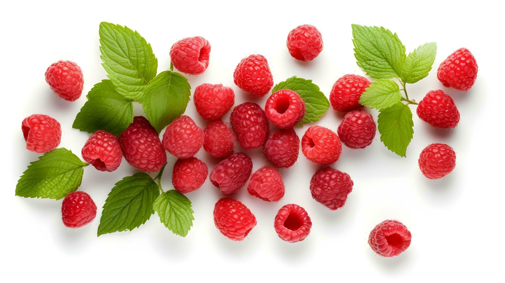 framboises avec menthe feuilles sur blanc Contexte photo