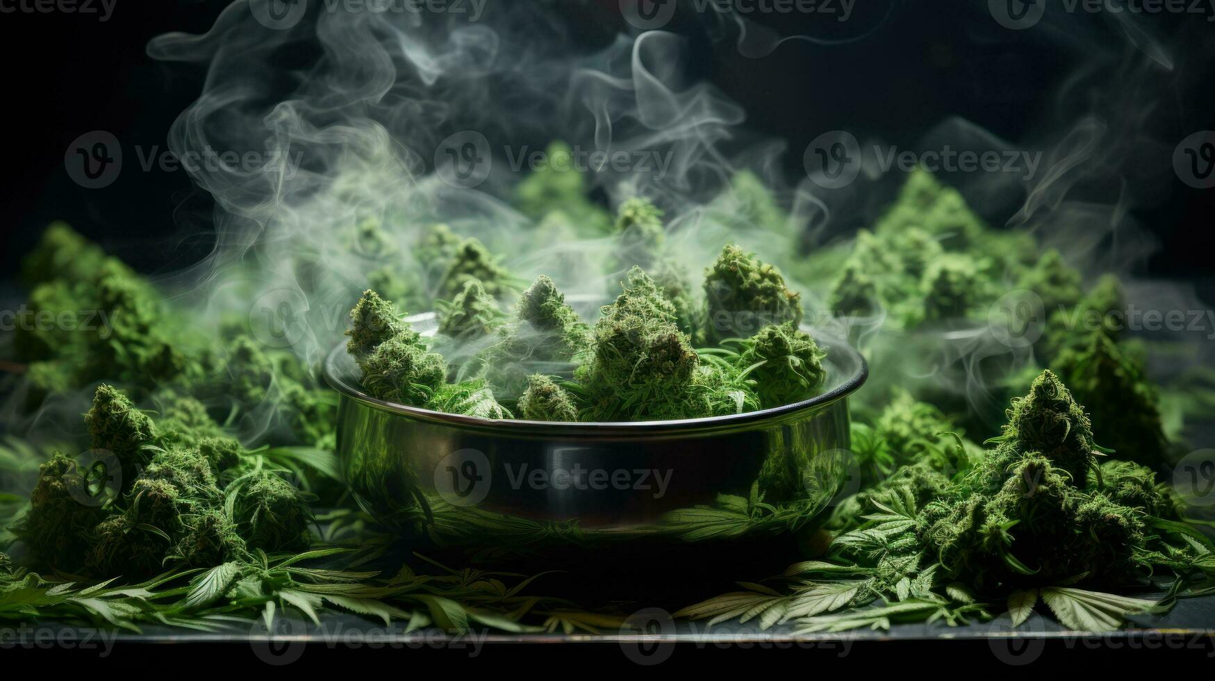 sec vert cannabis bourgeons dans fumée génératif ai photo