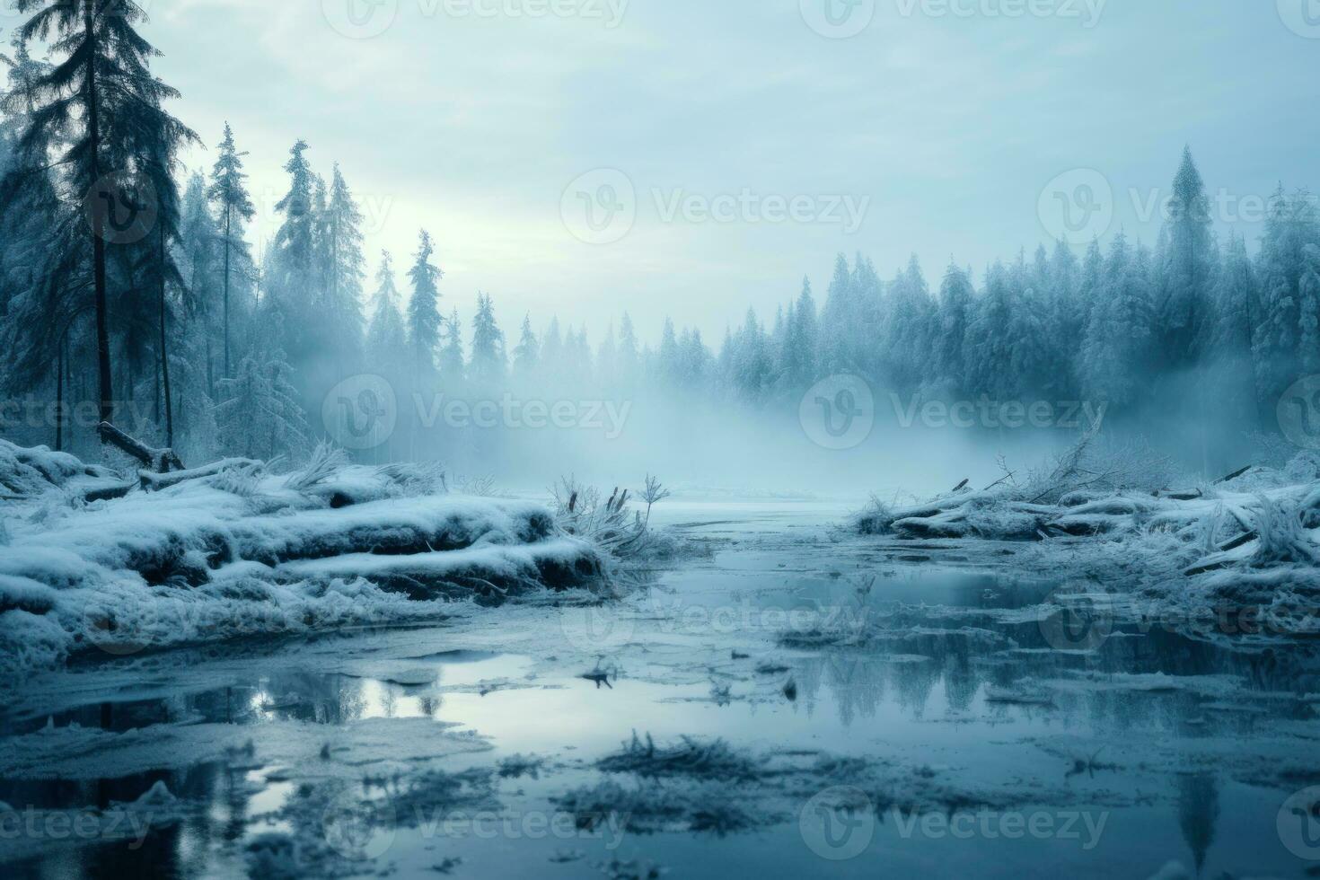 hiver calme rivière paysage génératif ai photo