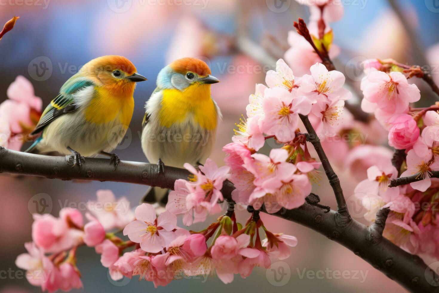 coloré des oiseaux sur Cerise arbre photo