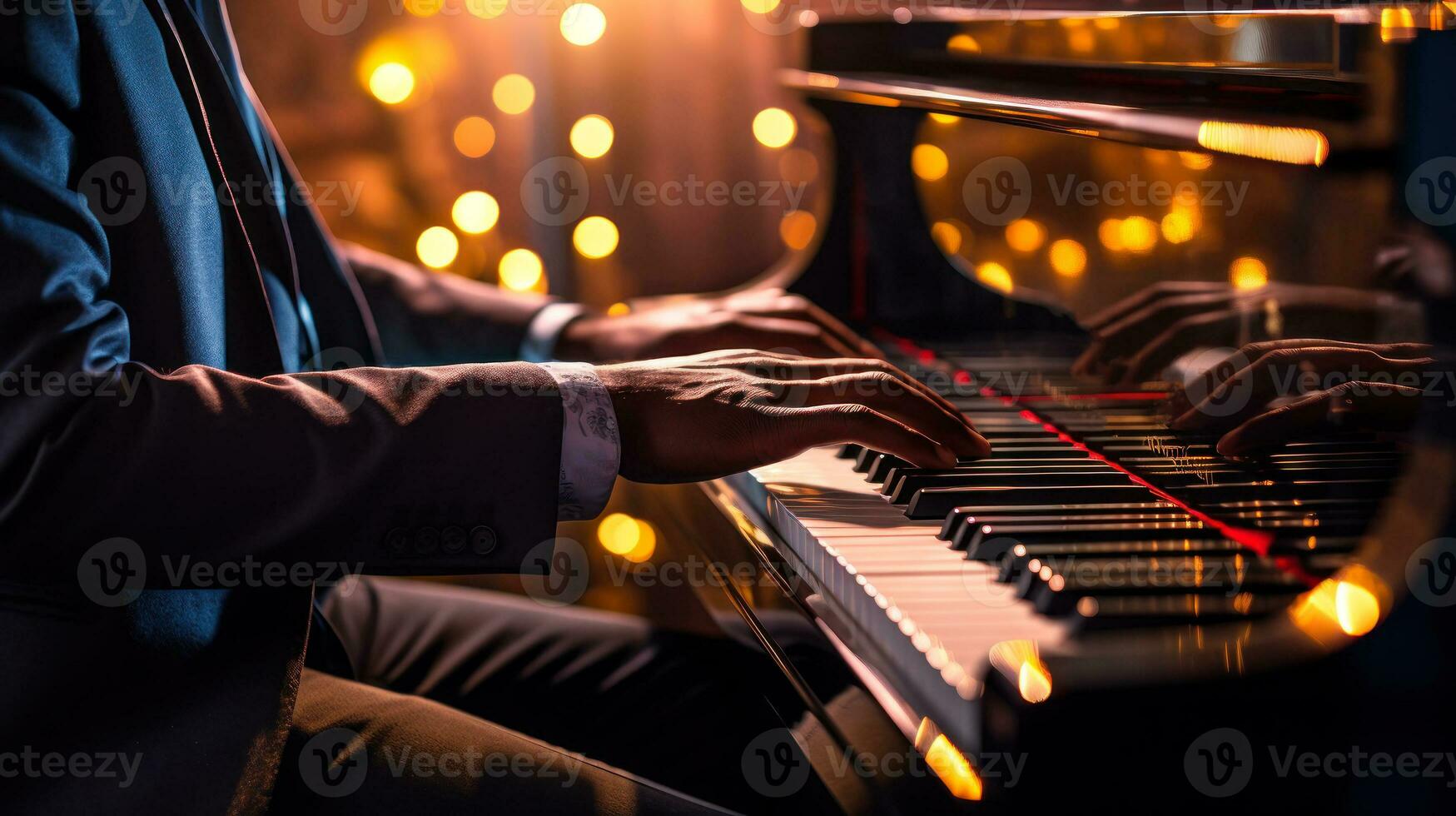 pianiste mains en jouant le piano génératif ai photo