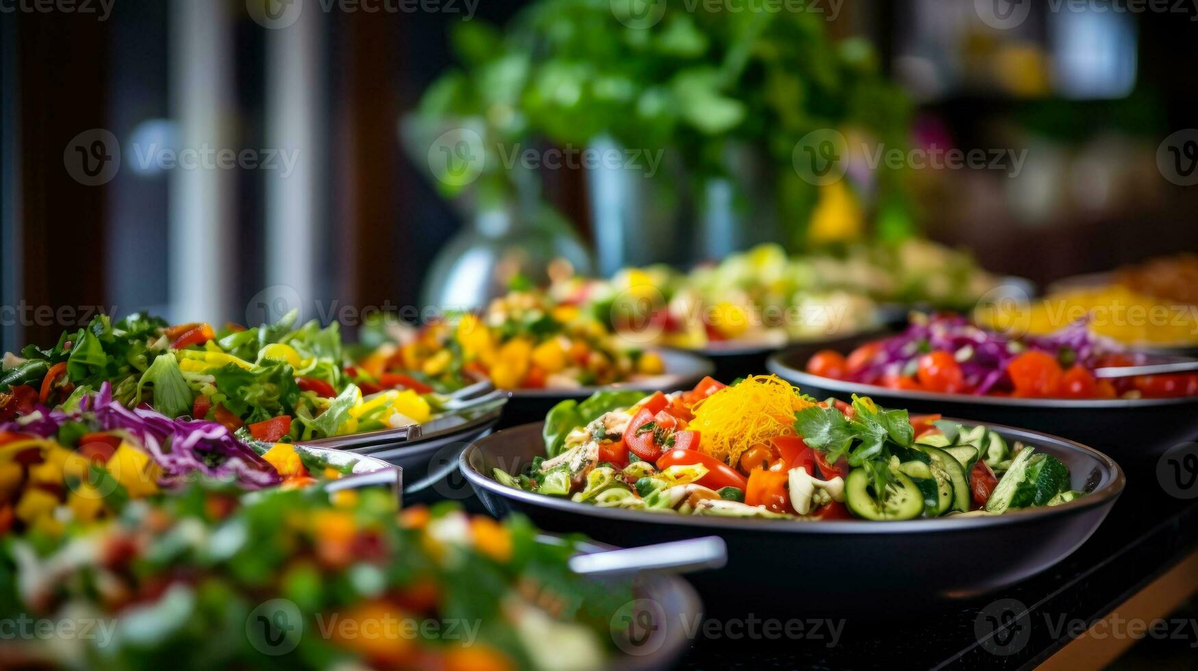 buffet avec salades pour touristique génératif ai photo