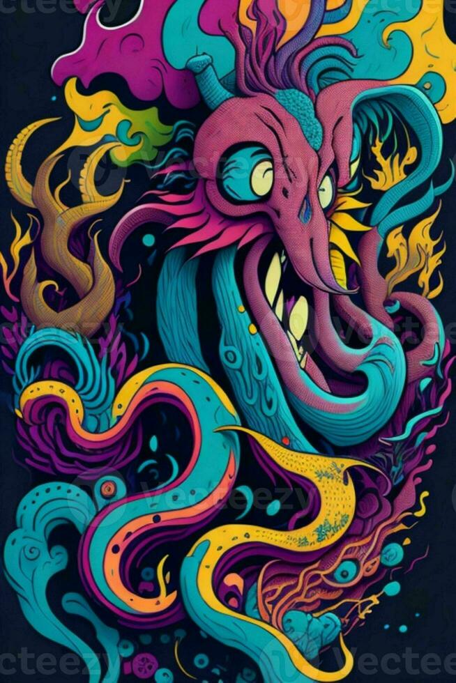 une détaillé illustration de une kraken pour une T-shirt conception, fond d'écran, mode photo