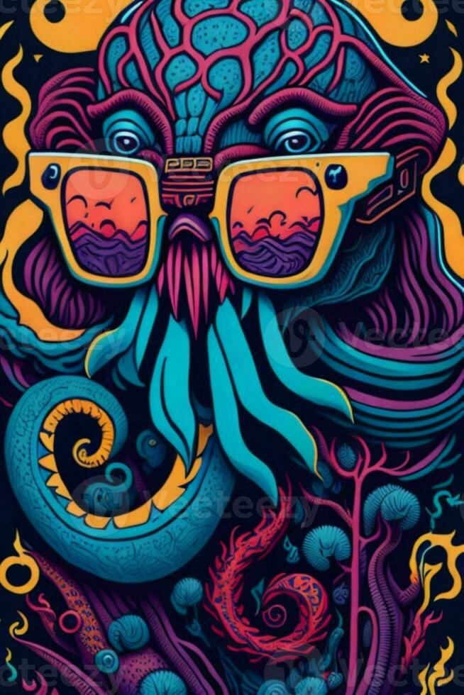 une détaillé illustration de une kraken pour une T-shirt conception, fond d'écran, mode photo