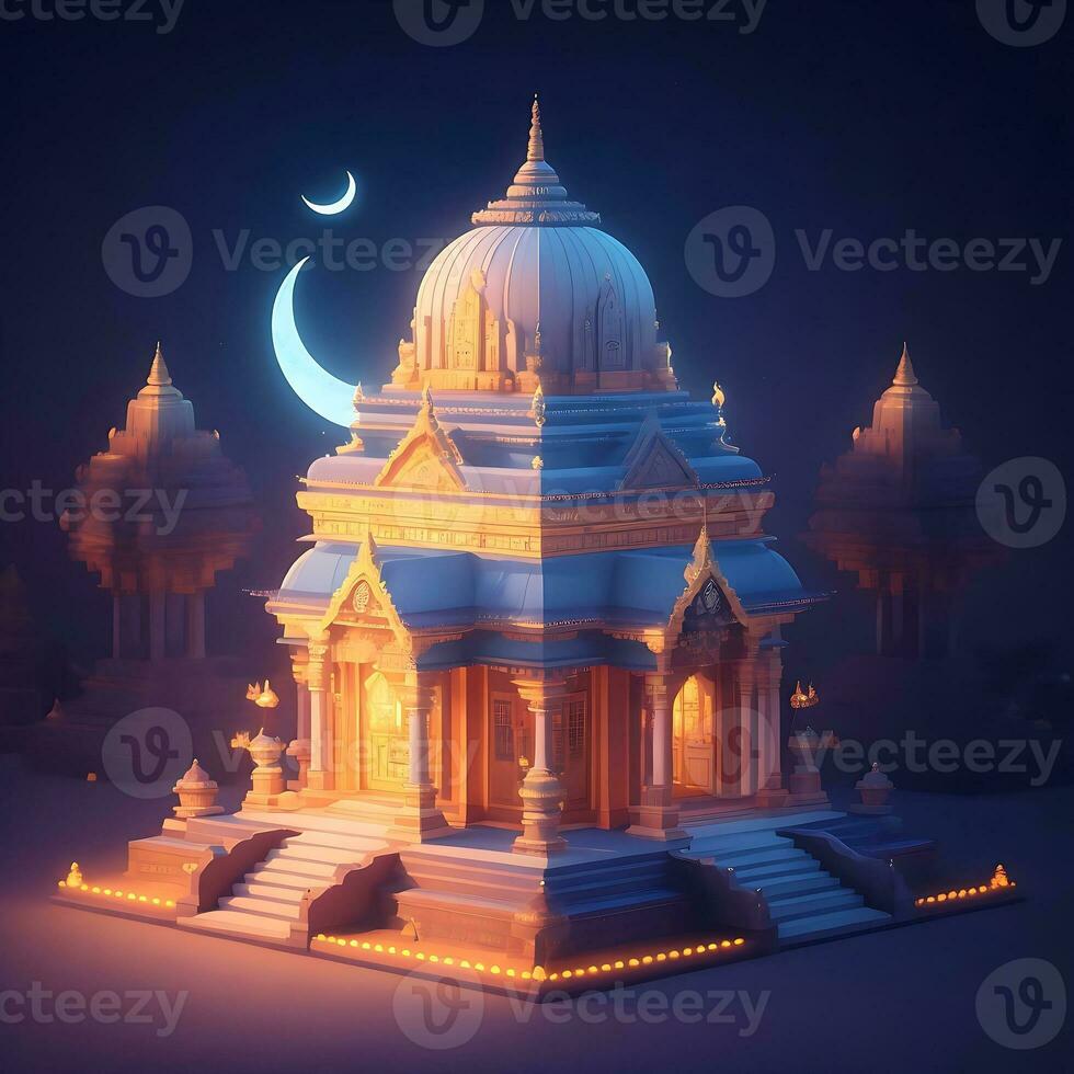 ai vision pour moderne hindou temple nuit scène imagerie photo