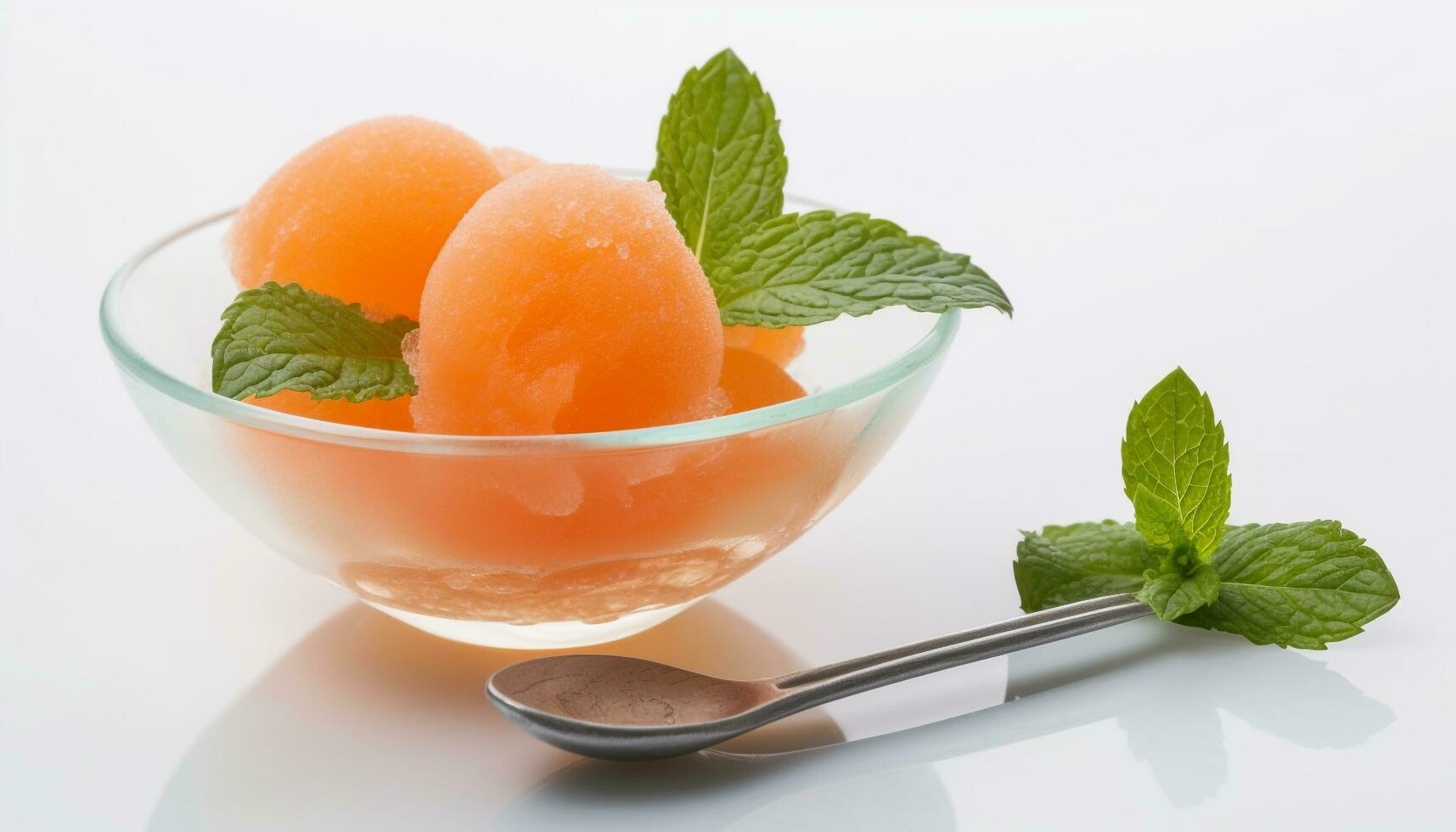 Frais menthe feuille sur une culinaire bol, une sucré melon dessert généré par ai photo