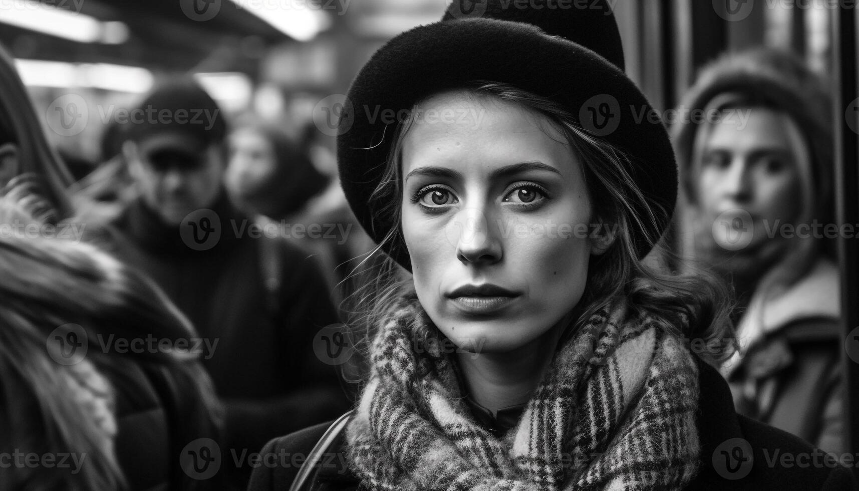 Jeune adultes dans noir et blanc, souriant, à la recherche à caméra généré par ai photo