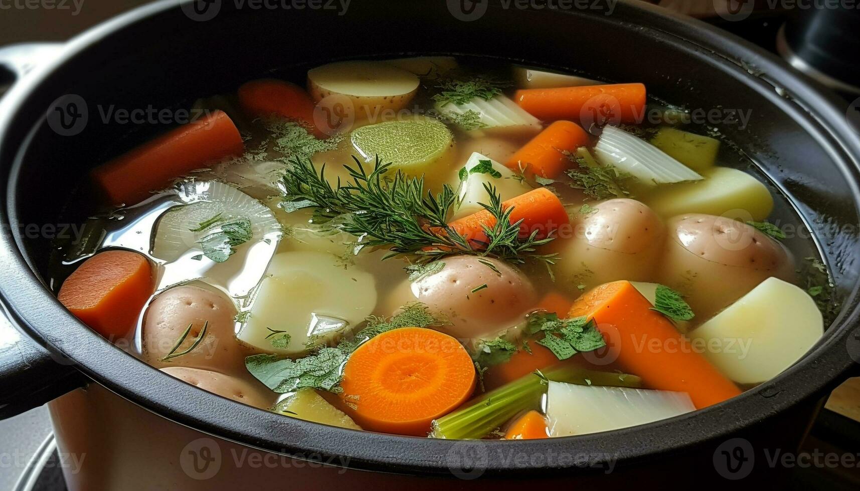 Frais légume soupe cuisine dans une fait maison cuisine, en bonne santé et délicieux généré par ai photo