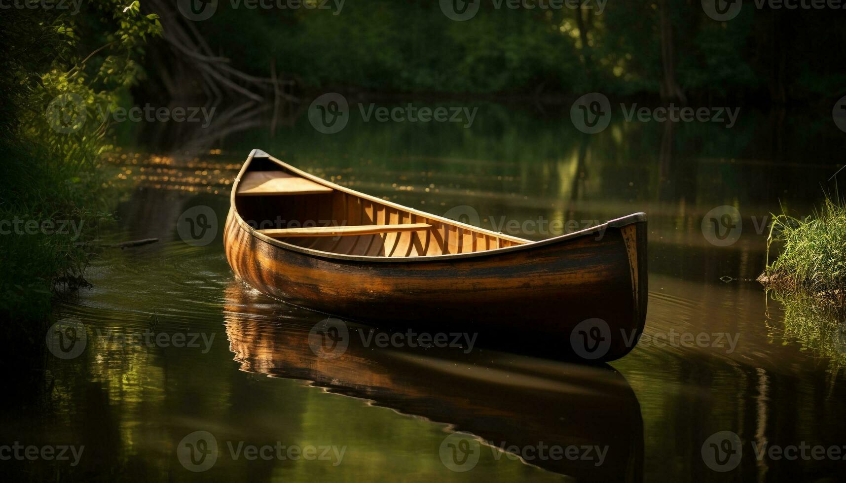 tranquille scène de une canot à rames sur une paisible l'automne étang généré par ai photo