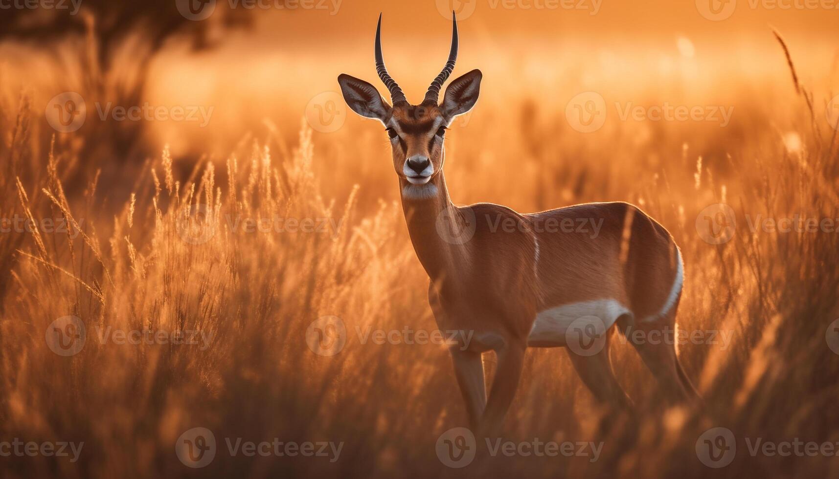 animal faune dans Afrique coucher de soleil, herbe, région sauvage, savane, faune réserve généré par ai photo