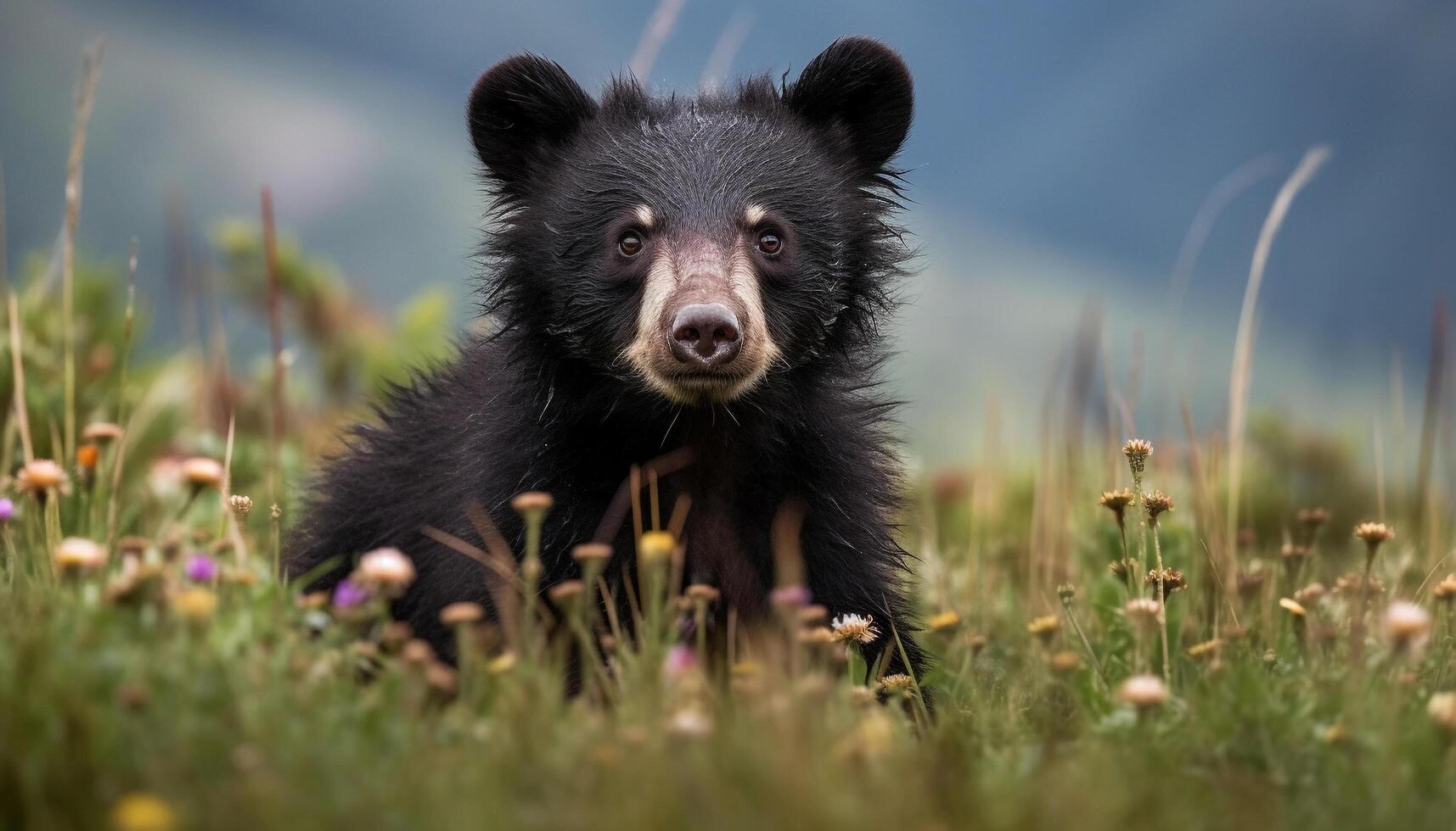 mignonne chiot en jouant dans le herbe, entouré par magnifique la nature généré par ai photo