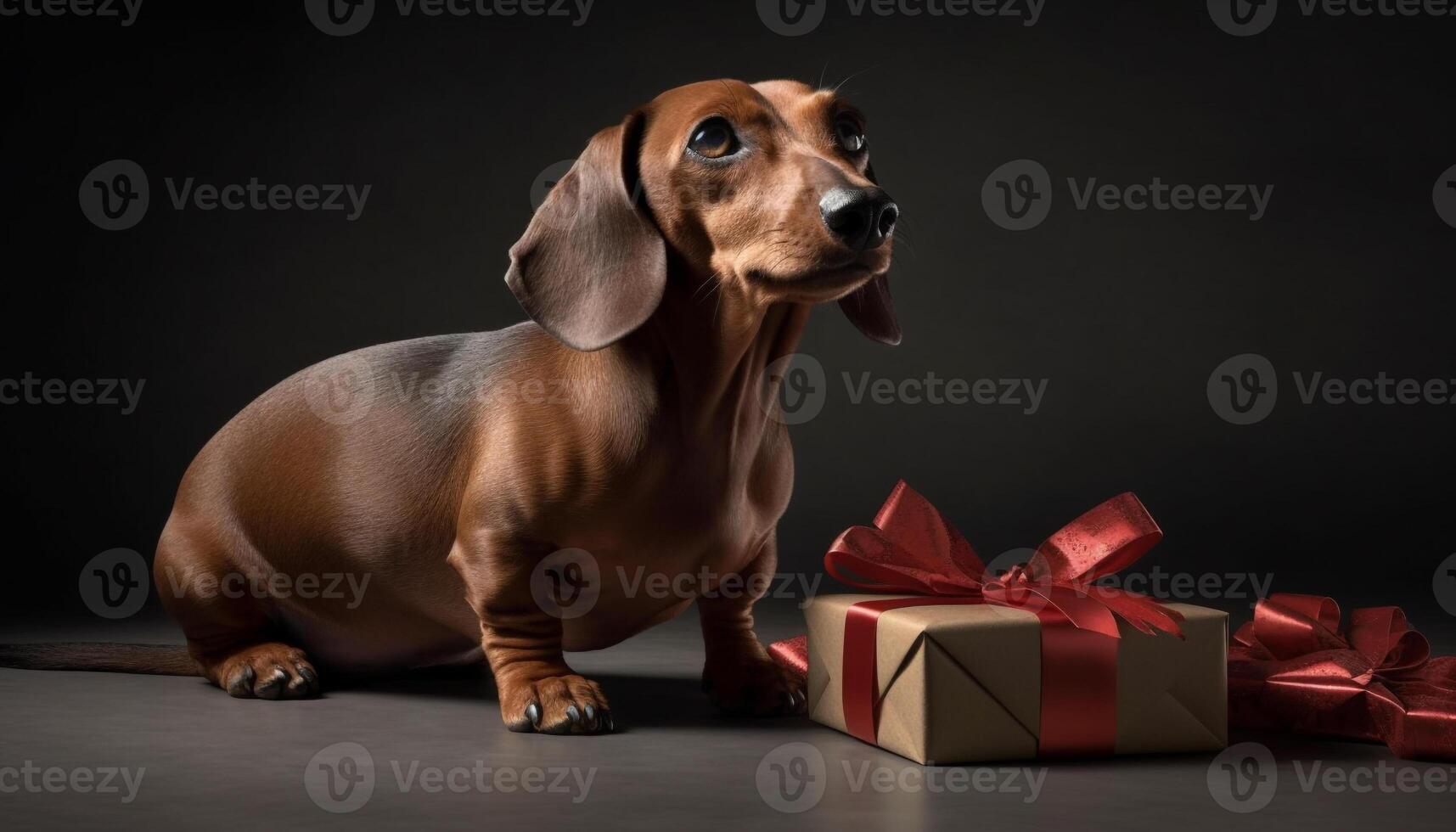 mignonne chiot séance dans une boîte, une parfait anniversaire cadeau généré par ai photo