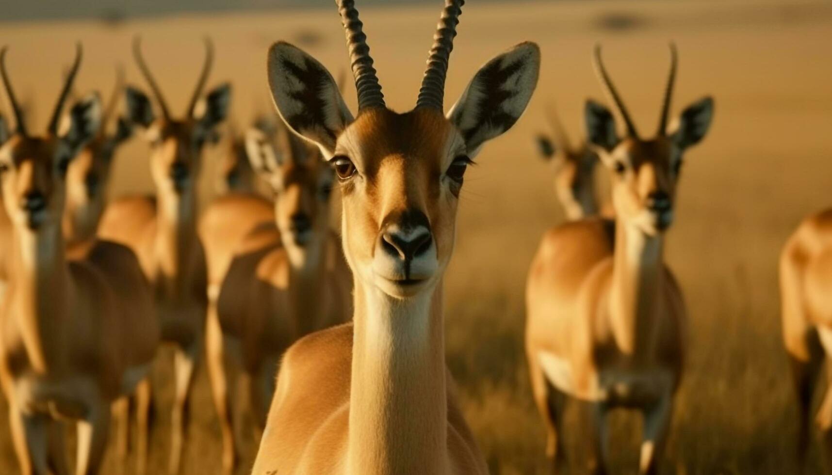 animal faune dans Afrique, une troupeau de impala pâturage pacifiquement généré par ai photo