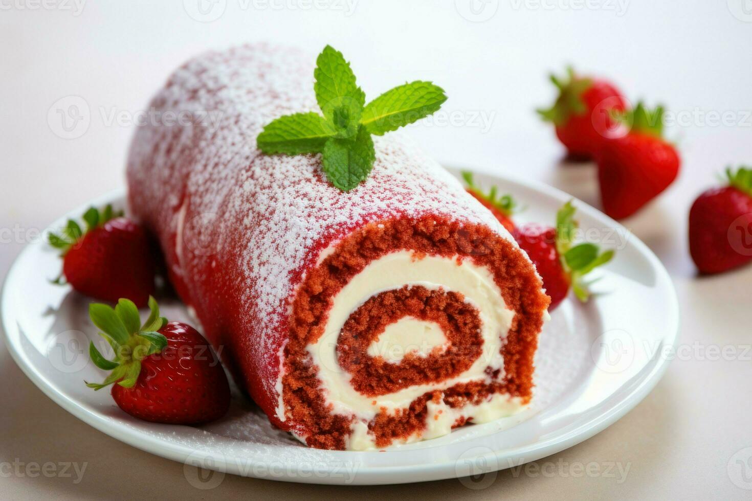 rouge velours rouleau gâteau. produire ai photo