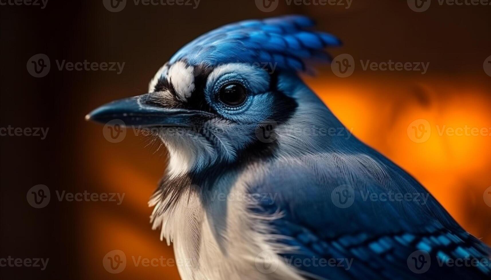 une magnifique bleu oiseau avec une à plumes couronne perché sur branche généré par ai photo