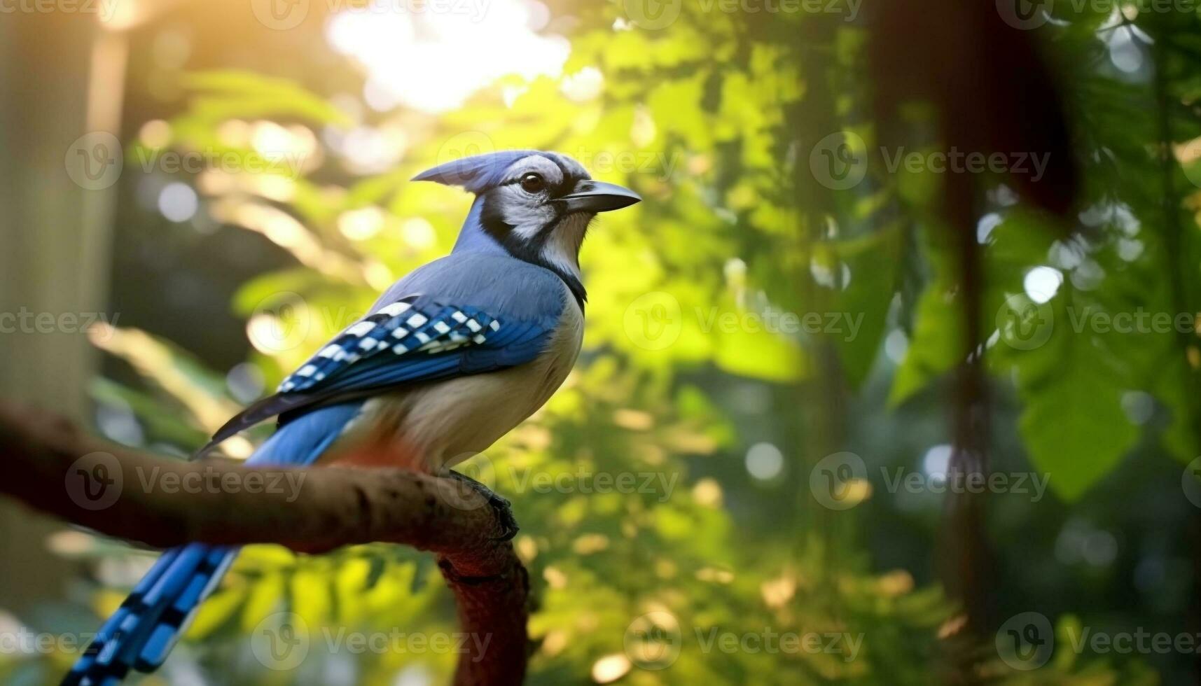 une coloré oiseau se percher sur une branche dans le forêt généré par ai photo