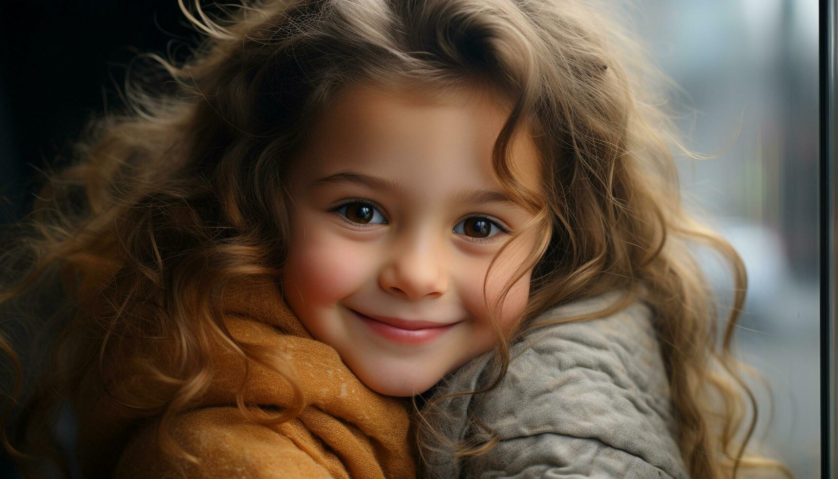 souriant enfant, mignonne et joyeux, un la personne portrait de bonheur généré par ai photo