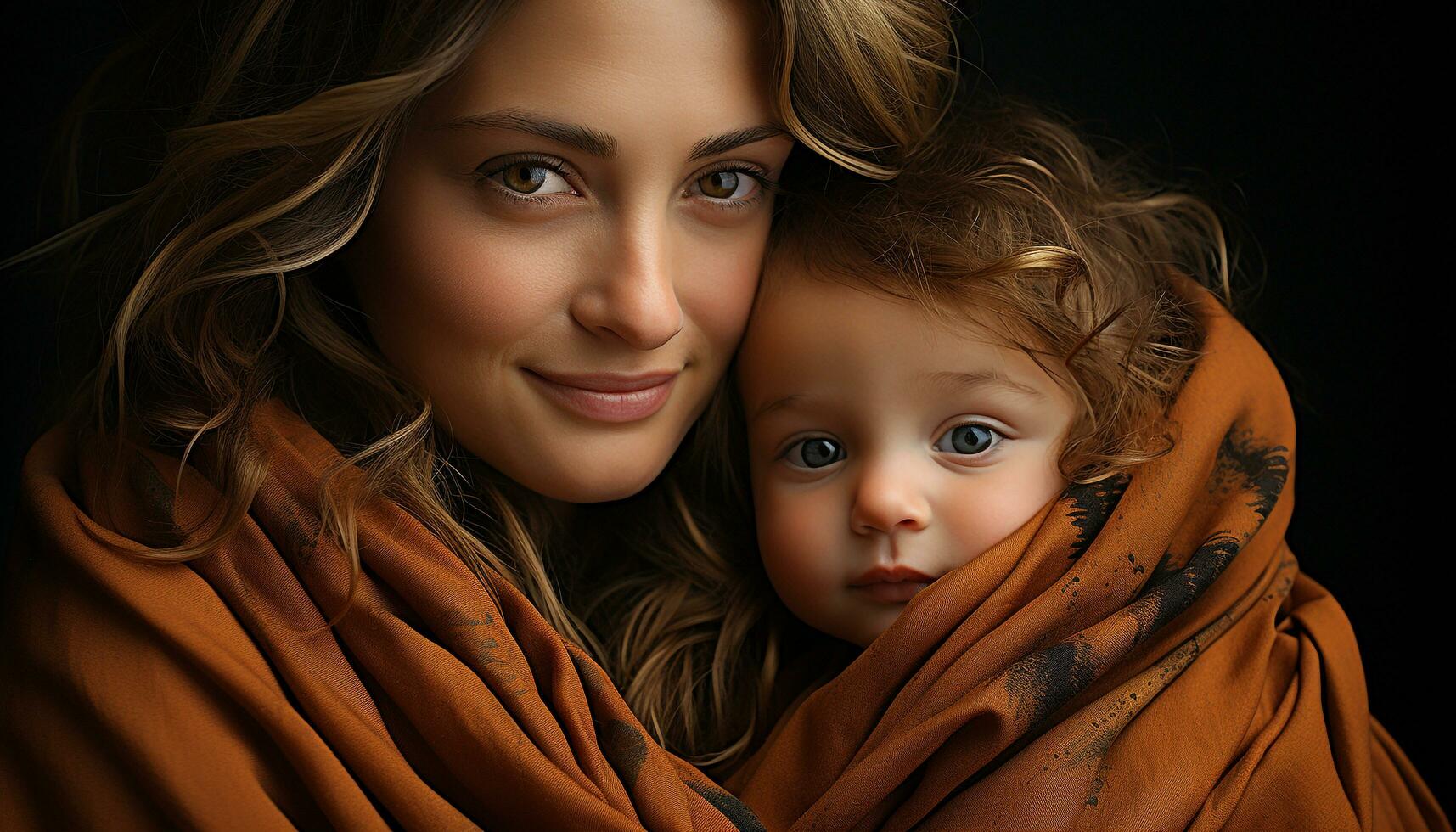 une magnifique famille portrait, embrassement l'amour et bonheur ensemble généré par ai photo