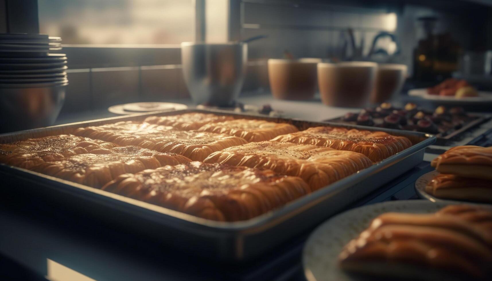 fraîchement cuit dessert sur une plaque, prêt à manger indulgence pour casse-croûte généré par ai photo