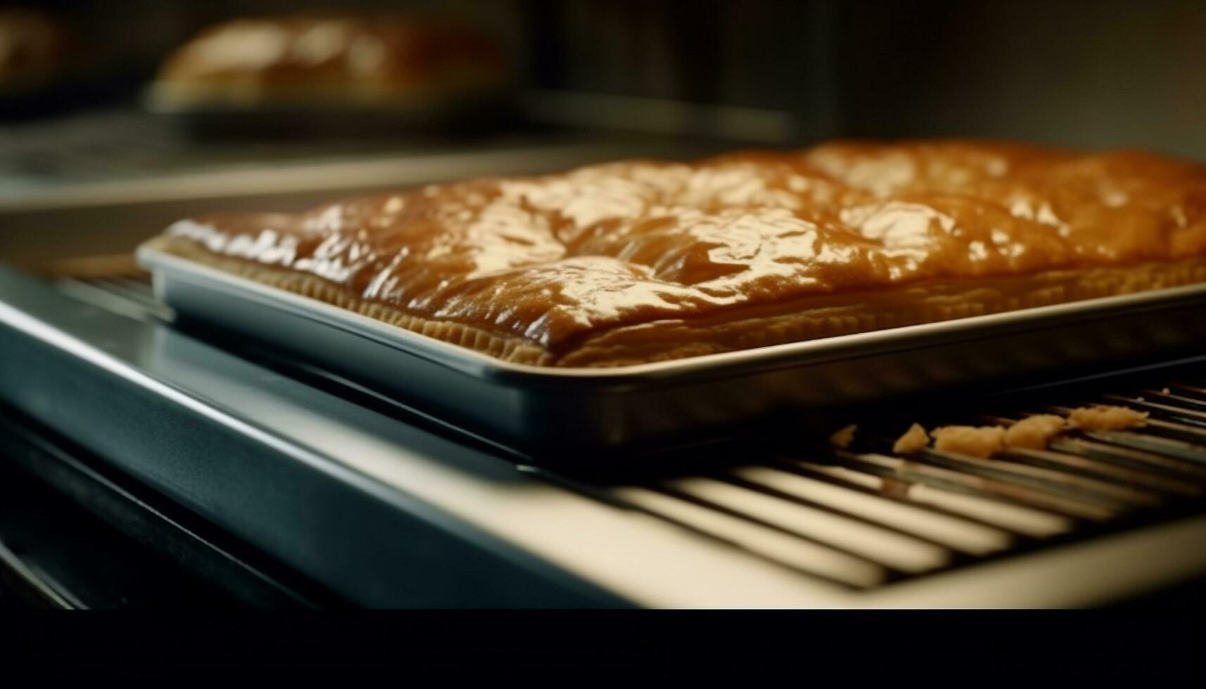 fraîchement cuit fait maison sucré tarte sur une haute angle vue assiette généré par ai photo