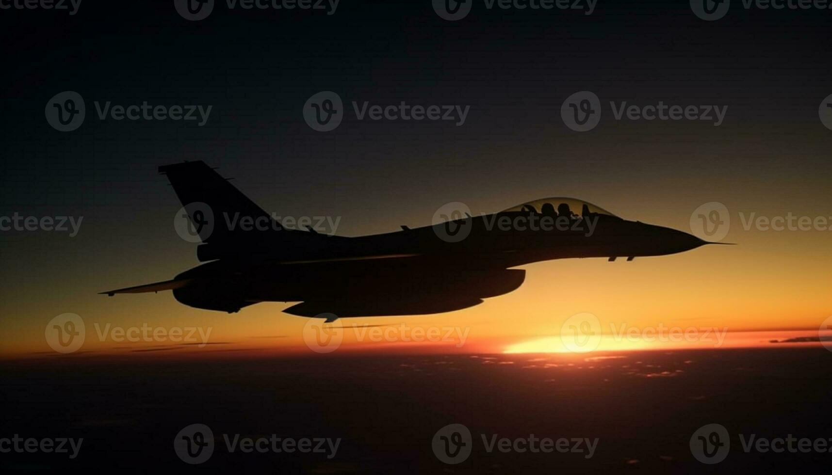en volant militaire avion dans le coucher du soleil ciel, armé les forces vitrine puissance aérienne généré par ai photo