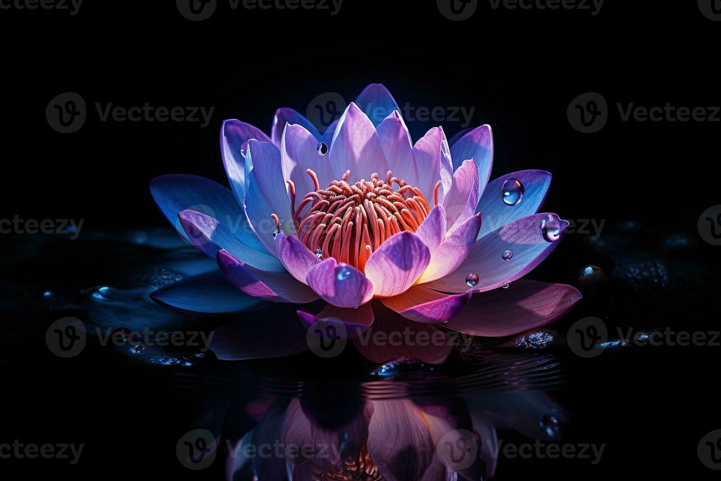 magnifique rose l'eau lis ou lotus fleur sur foncé Contexte ai généré photo
