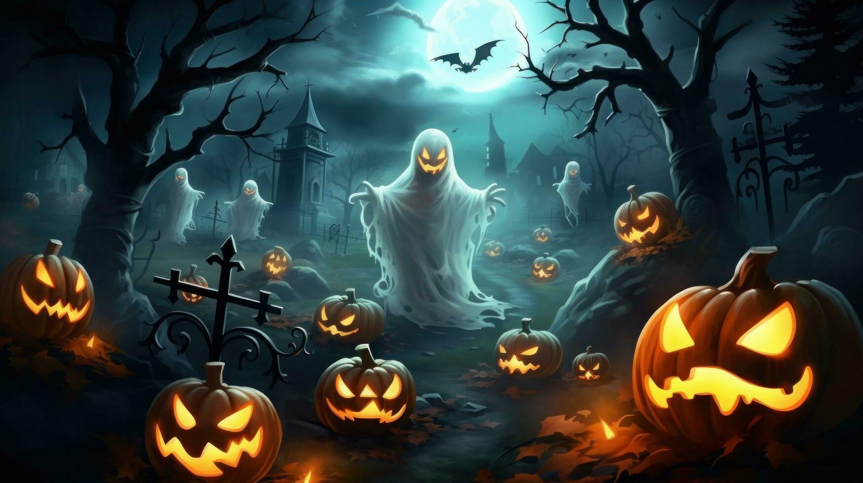 content Halloween, des gamins volonté prendre plaisir le Halloween festival, le des fantômes volonté viens en dehors sur le Halloween festival.génératif ai photo
