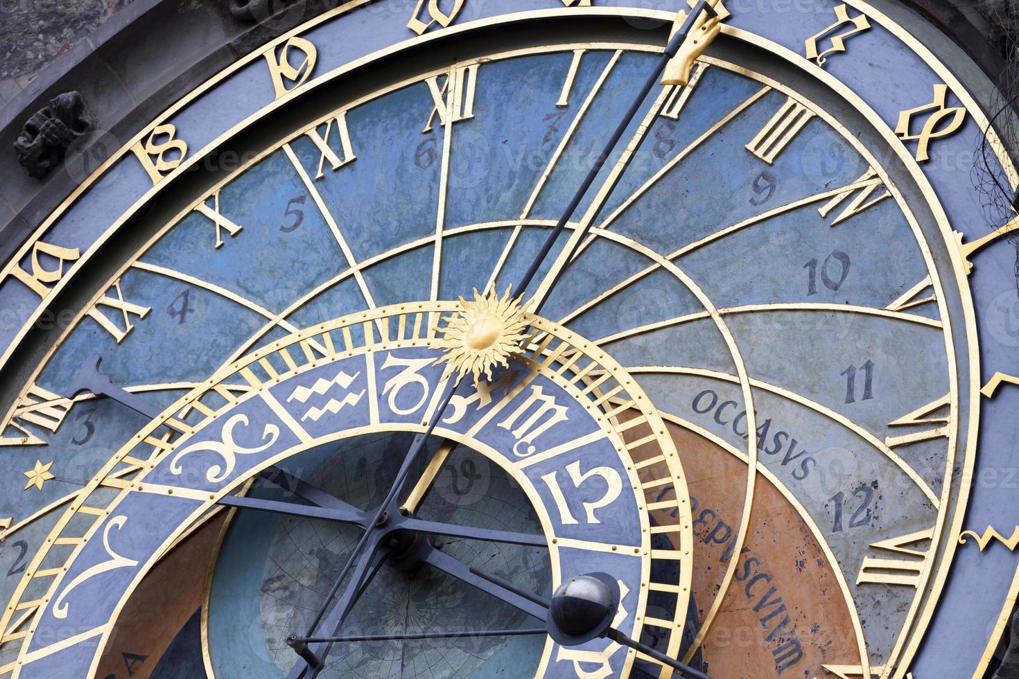 Horloge astronomique sur le mur de l'ancien hôtel de ville de Prague, République tchèque photo