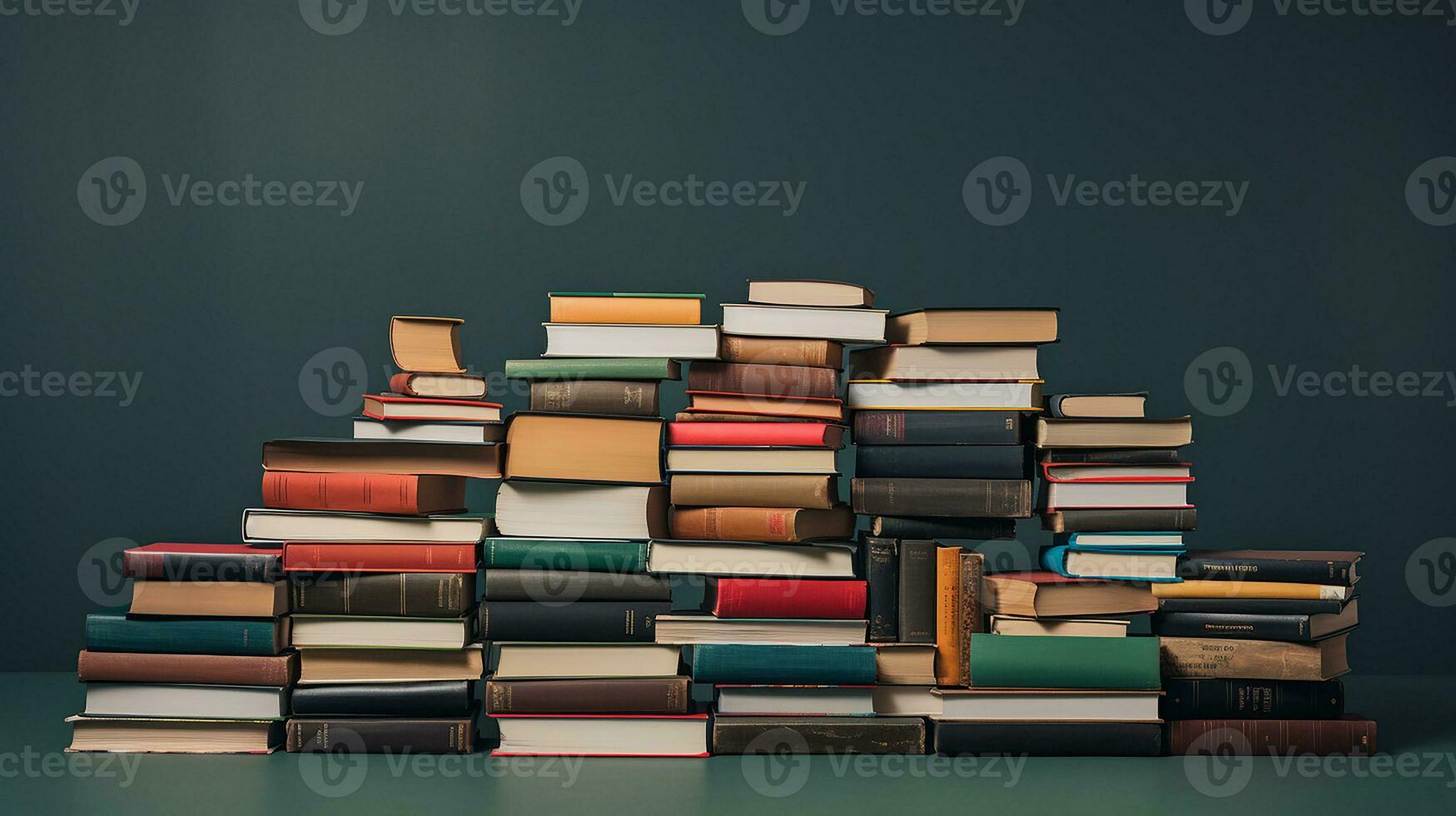 pile de livres sur foncé mur Contexte. retour à école concept. génératif ai photo