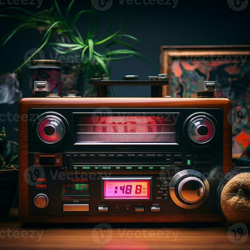 rétro vieux radio sur le bureau. 90's concepts. ancien style filtré photo. génératif ai photo