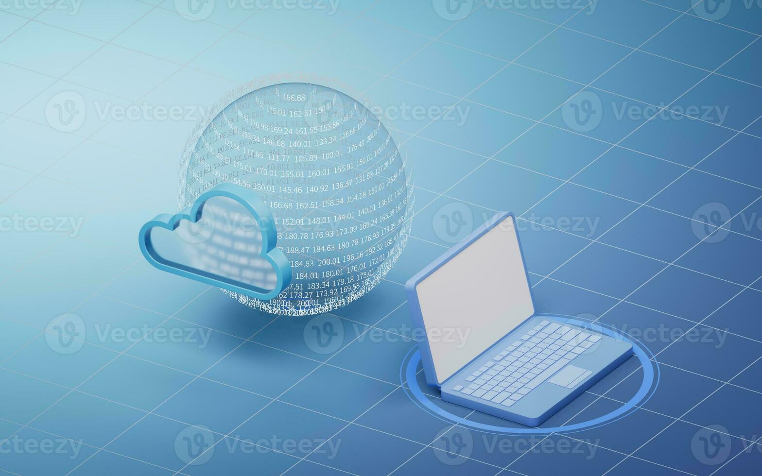 nuage l'informatique et virtuel Les données sphère, 3d le rendu. photo