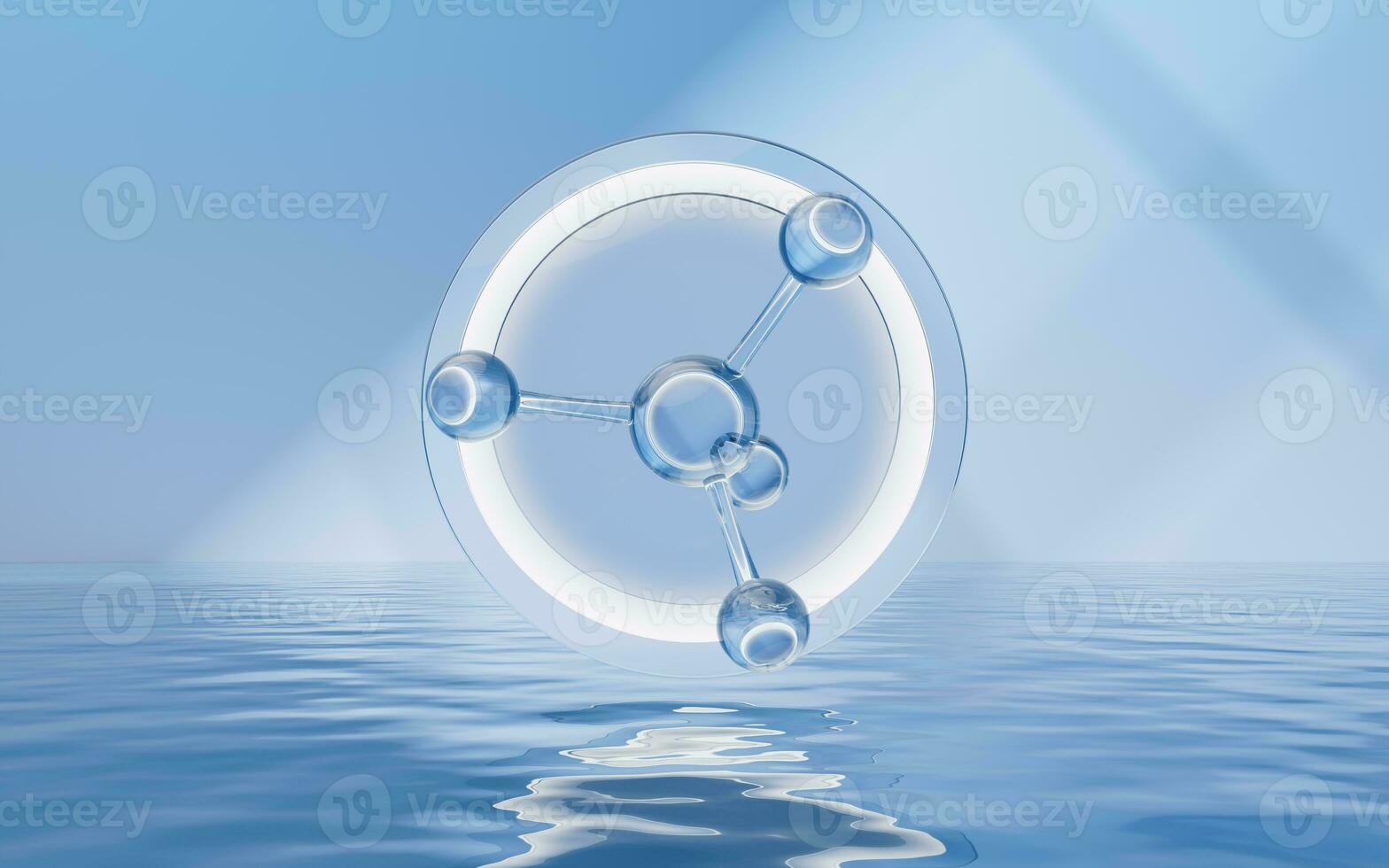 molécule avec l'eau surface arrière-plan, 3d le rendu. photo