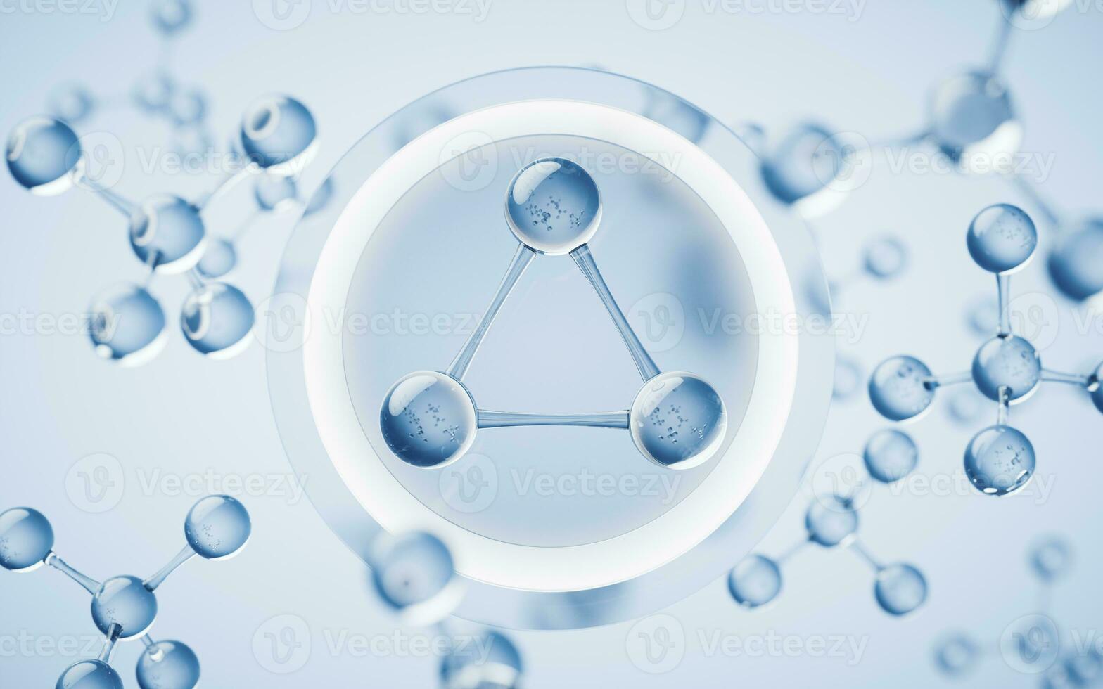 molécules avec bleu arrière-plan, 3d le rendu. photo