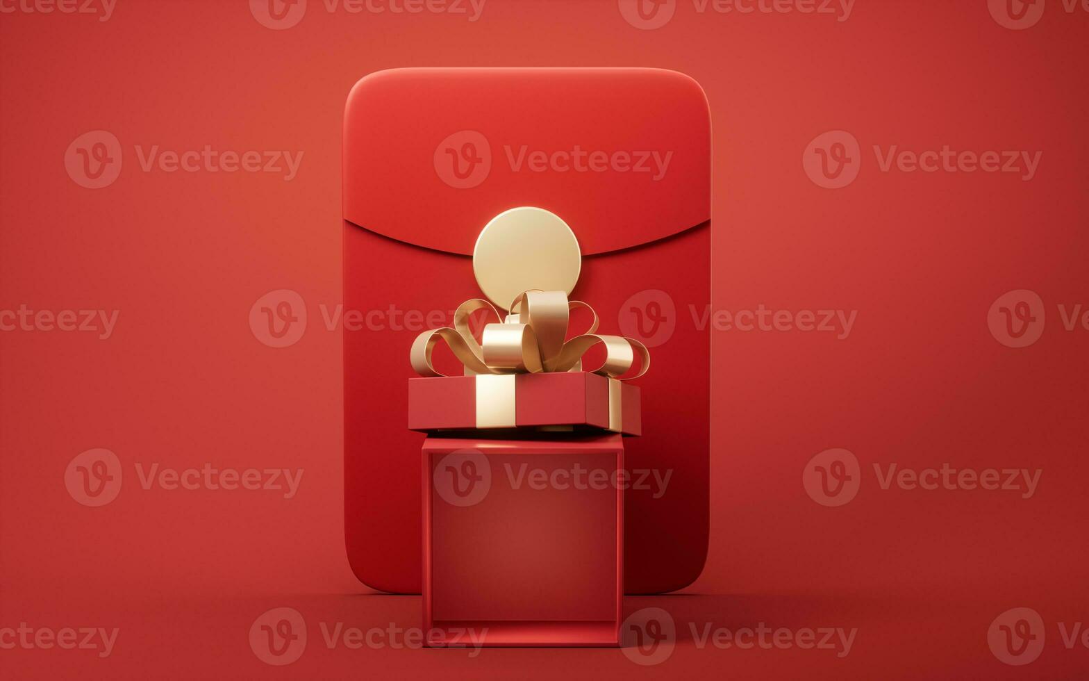 ouverture cadeau boîte avec chinois chanceux paquet, 3d le rendu. photo