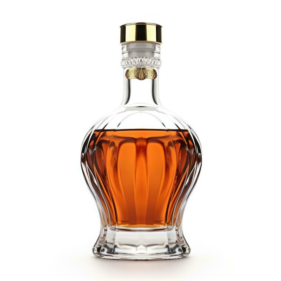 bouteille de Cognac avec d'or casquette isolé photo