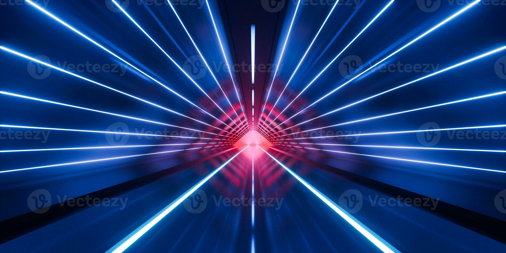 foncé tunnel avec embrasé lumière illuminé, 3d le rendu. photo